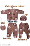 Soft bamboo baby winter suits (set of 5), printed net pattern, long sleeves for warmer and flexible wear in colder months