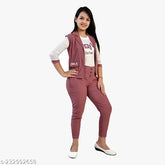 Four-piece pink cotton blend girls clothing set: Jacket, t-shirt, long dress, casual dress (4-16 years)