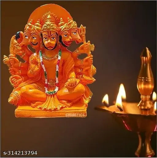 Marble Hanuman idol, Sinduri Punchmukhi (5 inch), traditional Indian spiritual statue