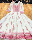 Rayon printed Anarkali kurti with three-quarter sleeves, fashionable for XL sizes (bust 42in, length 48in), Indian traditional wear