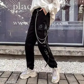 Black stretchable hiphop chain joggers by HighBuy, free size (waist 28-34), high-quality cotton net material