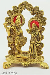Metal Radha Krishna idol (15cm x 15cm x 11.5cm), traditional home decor/pooja item from India