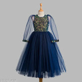Cotton sleeveless navy blue party dress with toy balloon print for girls aged 1-2 years, Indian origin