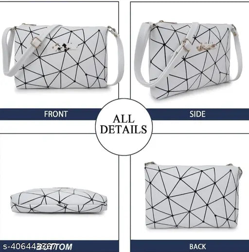 Golden white and pink printed PU trending bags combo for women's stylish sling bags, featuring 1 compartment each (N)