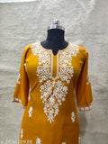 Rayon embroidered kurta and plazzo set, latest designer Indian rayon chikankari work with three-quarter sleeves