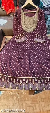 Gold Foil printed Maroon Anarkali kurti with rayon fabric and three-quarter sleeves, featuring intricate patterns on display