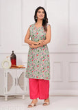 Rayon printed net trandy Kurti & Palazzo Set for women, sleeveless and stylish Indian fashion wear on display