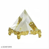 Clear crystal pyramid with stand for positive energy, meditation, home temple or car dash board. Indian-crafted crystal glass art piece