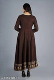 Rayon, three-quarter sleeve brown gown for women, solid net pattern - S (36"), M (38"), L (40"), XL (42"), XXL (44")