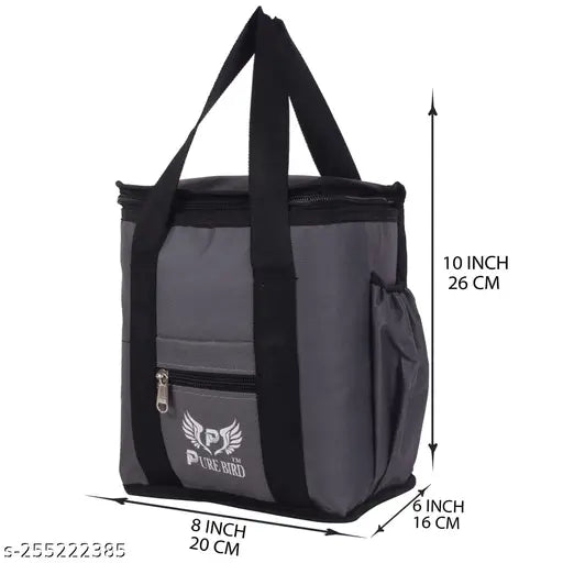 Pure bird insulated polyester lunch/tiffin bags, solid net pattern, zip, 2 compartments, free size (8x5x11 inches), Indian-made stylish and durable