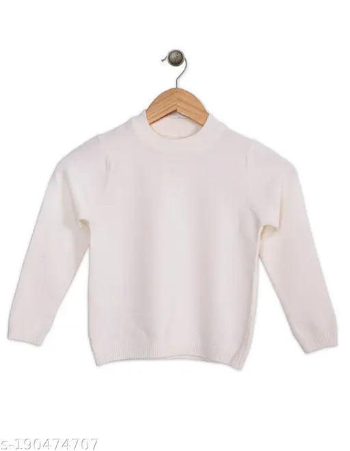 Off white acrylic unisex kids pullover sweaters, solid design with long sleeves and round neck, various sizes available