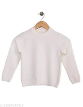 Off white acrylic unisex kids pullover sweaters, solid design with long sleeves and round neck, various sizes available