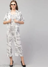 Poly crepe printed paper print jumpsuit set for women and girls, latest fashion trend from India