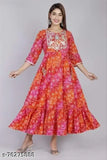 Rayon three-quarter sleeve printed Anarkali kurta in bandhej print for women, M (38in bust, 52in length), L (40in bust, 52in length), XL (42in bust, 52in length)