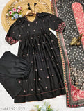 Cotton embroidered Anarkali gown with dupatta and plazoo set, ideal for functions and gatherings