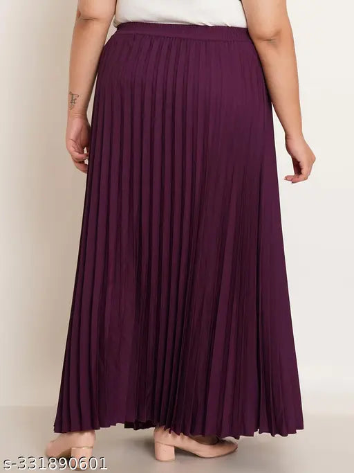 Purple plus size crepe maxi skirt with accordion pleats and elastic waistband, available in multiple sizes from 26-48 (India)