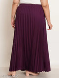 Purple plus size crepe maxi skirt with accordion pleats and elastic waistband, available in multiple sizes from 26-48 (India)