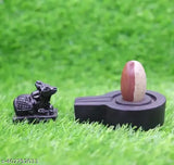 Natural Narmada stone Shiva Lingam with marble Nandi Ji, traditional Indian Shivling measuring 5"x5"x5", Jaladhari design