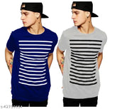 Blue and white printed cotton t-shirts, pack of 2 for men's casual and party wear, trendy round neck design with short sleeves
