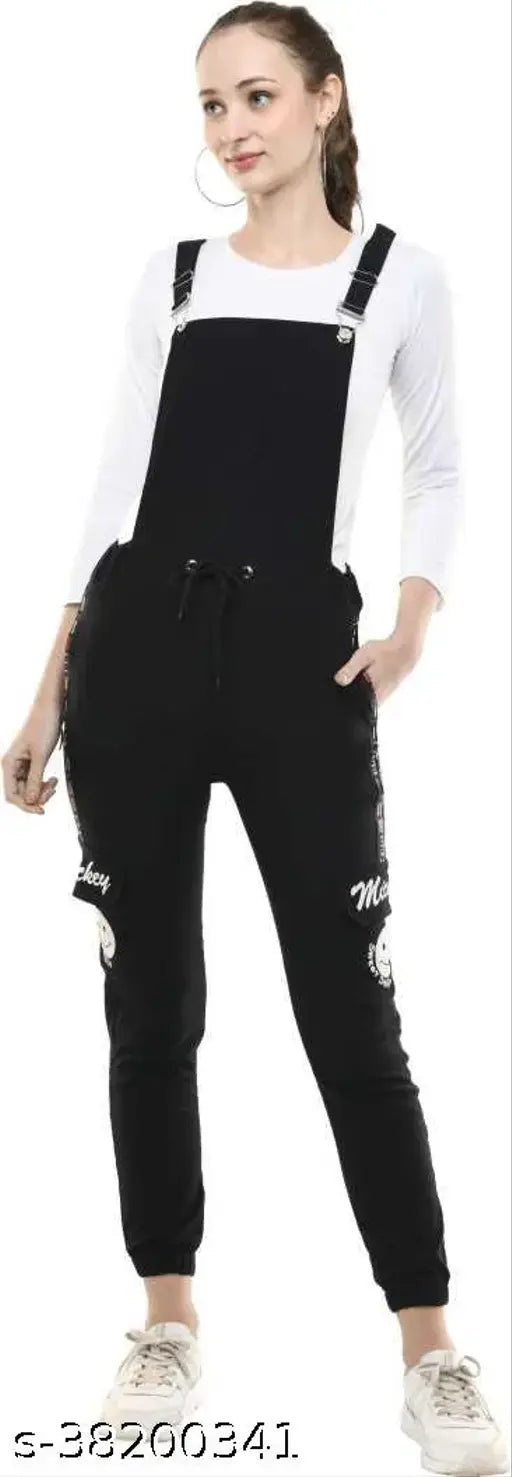 Black cotton blend sleeveless printed jumpsuit for women, size S28, M30, L32, XL34