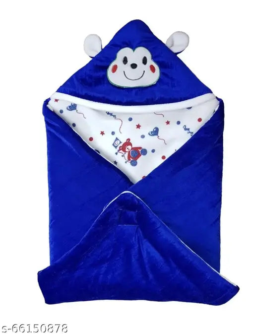 Velvet newborn hooded wrapper with quilt and velcro, soft animal print baby blanket by Brandonn