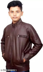 Comfortable polyester leather jacket for kids, solid color, long sleeves, suitable for ages 2-9