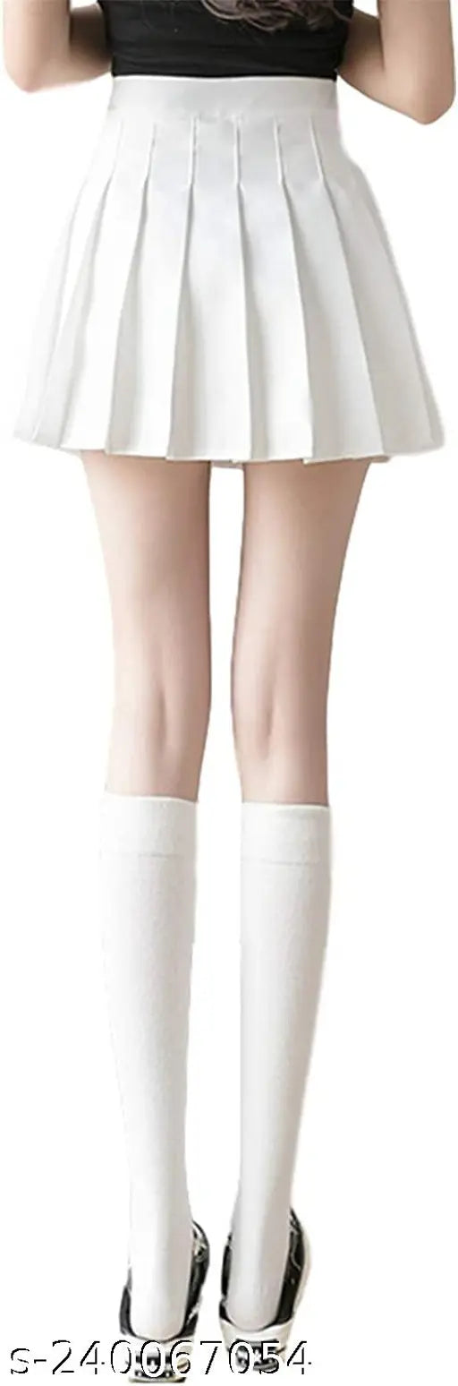 Cotton solid-colored high waist mini pleated skirt for women and girls, stylish tennis skirt on display