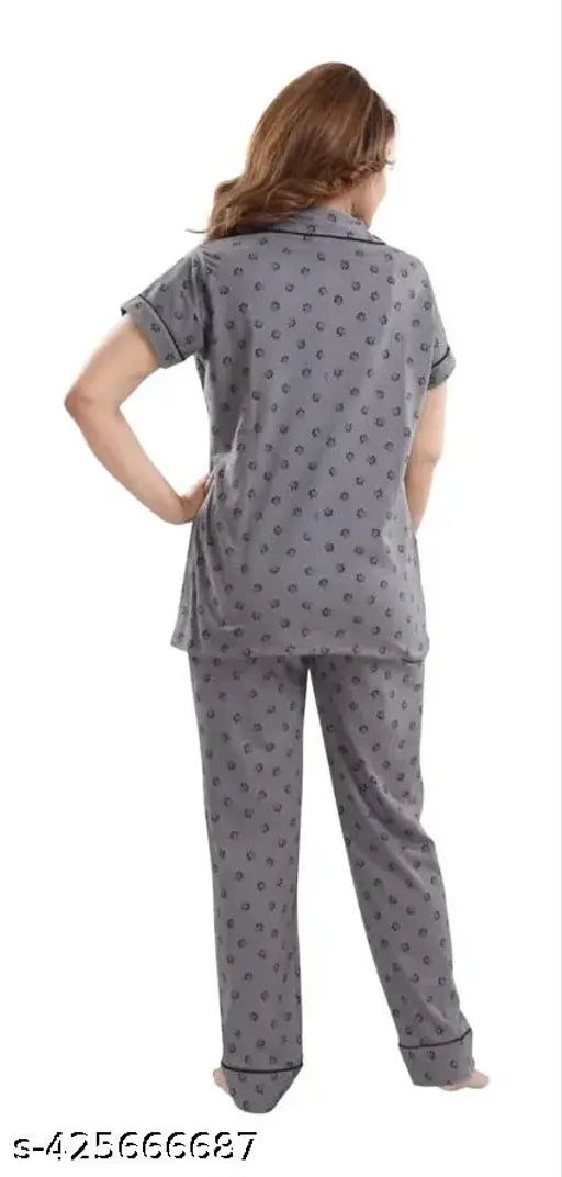 Stretchy cotton blend nightsuit for girls & women, printed net pattern, perfect for relaxing at home (India)