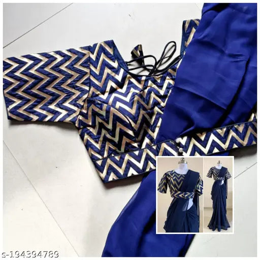 Krishna Blue Georgette saree with matching jacquard stitched blouse, free size, India origin