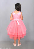 Pink net knee-length party dress for girls aged 1-2, embellished balloon design from India