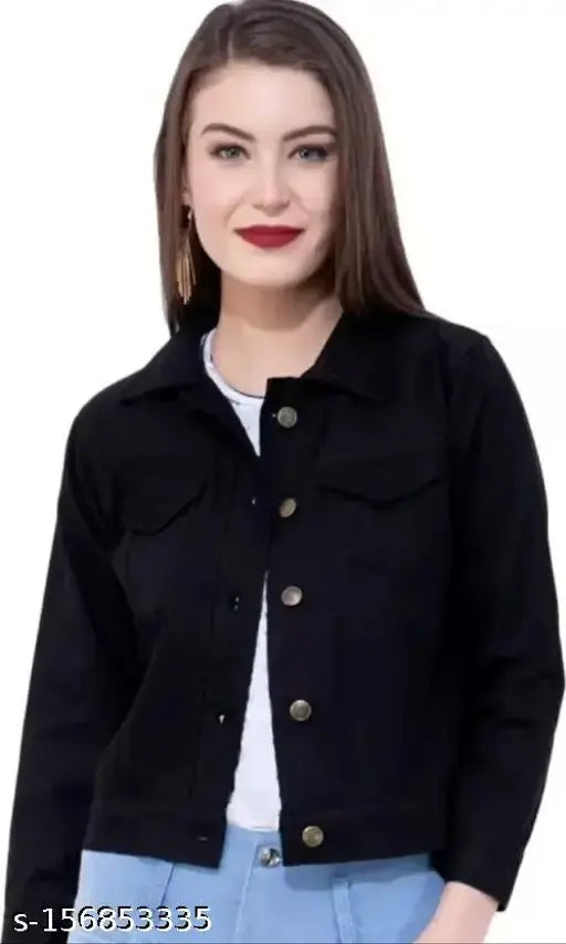 Black denim jacket, MHR Fashion solid pattern, long sleeves for kids aged 12-16 years, quality assurance from India