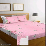 White elastic double bedsheet with 2 pillow covers, soft and durable for comfortable sleep