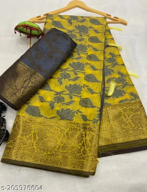 Soft Lichi silk saree with copper zari all over, rich pallu on a georgette background