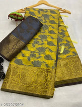 Rich copper-zari Georgette saree with lavish pallu and Zari woven border