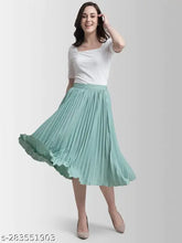 All-light-green-crepe-skirt, midi length, Indian-made women's clothing for size 28, 30, 32, 34, 36, or free size