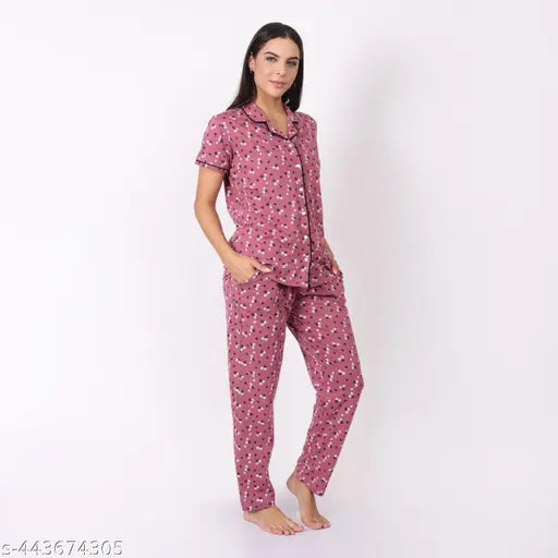 Cotton printed night suit set for women by WOEMUR, Indian-made sleepwear with stylish, trendy design