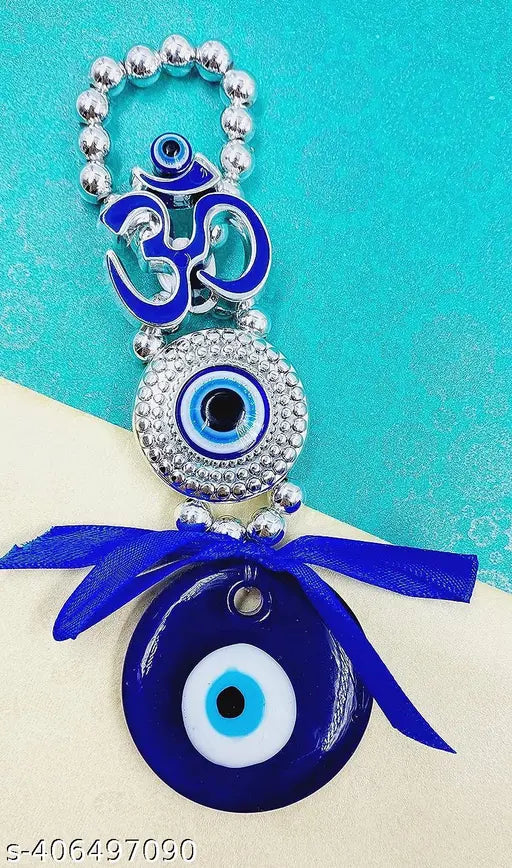 Om blue Nazar Battu evil eye hanging: home entrance decoration, protection, good luck charm, office & home