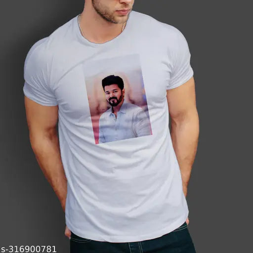 Thalapathy Vijay printed polycotton round neck half sleeves men's T-shirt, ultra soft, comfortable, lightweight