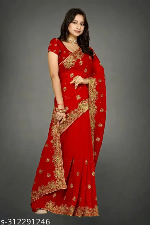 Georgette saree with full diamondstone embroidery, beautiful Indian traditional wear