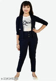Navy blue cotton blend print dress set for girls aged 4-15 years, includes a t-shirt and pants, trendy and stylish, made in India