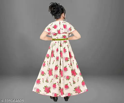Cotton blend printed net frock gown for girls, short sleeves, India-made, 3-4 years size
