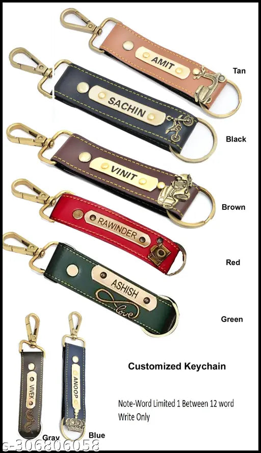 Brown canvas and leather customized wallet with hook key chain, features 2 compartments, suitable for men