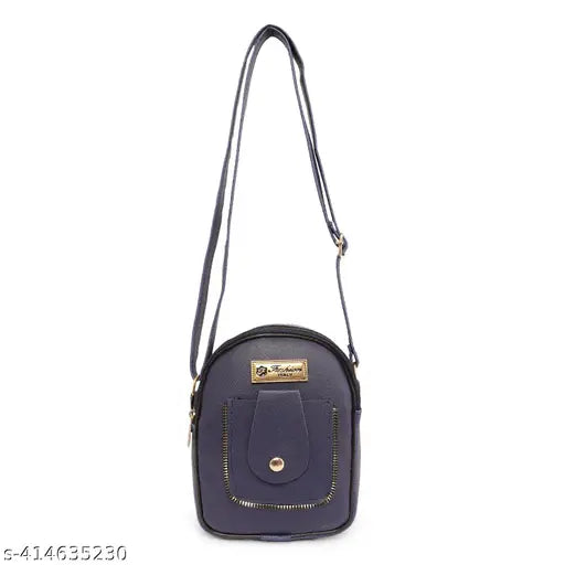 PU sling bag for girls, mini bag with 3 compartments, solid net design, free size