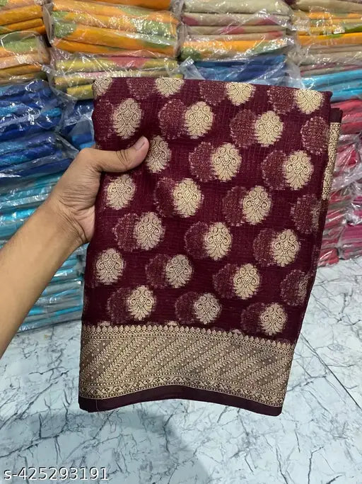 Golden Georgette saree with brocade blouse, zari woven net, Indian handloom