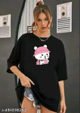 Cotton blend oversize round neck casual t-shirt, stylish women's print fit for S (38in bust/27in length), India