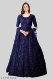 Blue net embroidered gown, free size (42in bust, 56in length, 44in waist), Indian-origin fashion