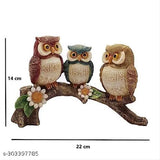 Ashish Collection poly resin owl family figurine, sitting on tree branch home decor item - 14CM