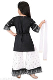 Rayon ethnic printed kurta Sarara set with dupatta for girls, featuring three-quarter sleeves and sharara bottoms. Indian fashion for kids aged 2-10