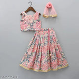 Sleeveless crepe and dupion silk lehenga choli set with net dupatta for girls, vibrant floral print design