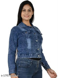 Dyed/washed denim full sleeve jacket for girls, size 10-16 years, Indian origin